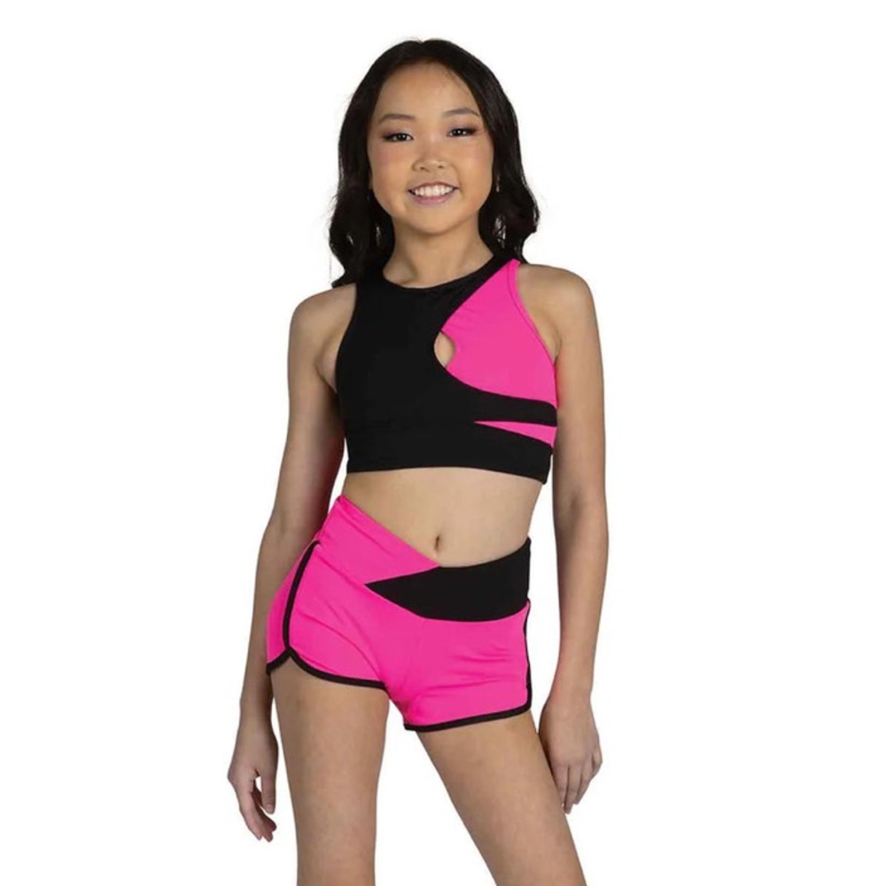 Danz N Motion Pink and Black Kids Athletic Top and Shorts
